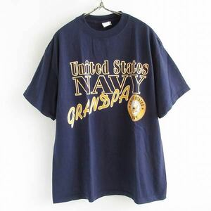 新品 米軍 US NAVY GRANDPA 半袖Tシャツ 紺系 L ネイビー SOFFE ソフィー 米海軍 コットン デッドストック D143-01-0043ZVW