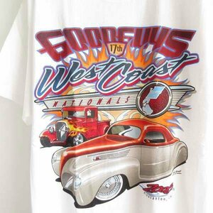 新品 2003年 GOODGUYS ホットロッド 両面ビッグプリント 半袖Tシャツ 白系 M アメ車 車 HOT ROD デッドストック D146-01-0006ZVW