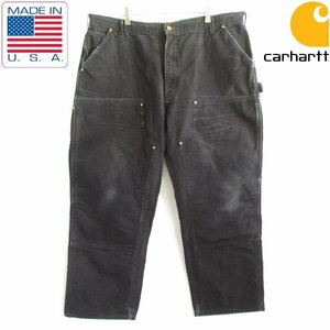 希少 USA製 carhartt B01 ダック ダブルニー ペインターパンツ フェード ブラック 実寸W41 L28 カーハート 黒 D149-25-0005ZV