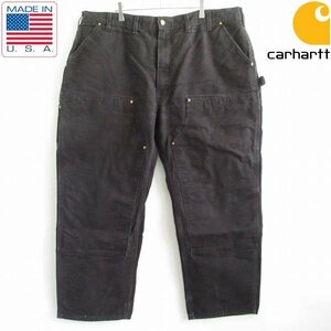 USA製 carhartt カーハート B01 ダブルニー ダック ペインターパンツ 黒 実寸W44 L29 フェード ブラック ビッグサイズ D149-25-0007ZV