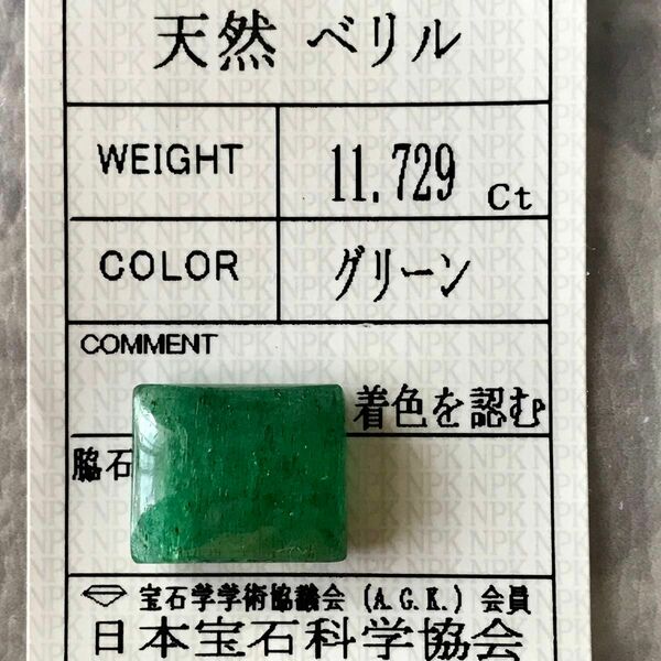 鑑別メモ 特大 天然 ベリル 11.729ct ルース 裸石 着色 エメラルド コレクション リング ペンダント 素材 