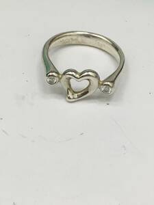 10636 Tiffany &amp; Co, Tiffany 925 Open Heart Ring с выгравированными алмазными использованными товарами, обратитесь к изображению.