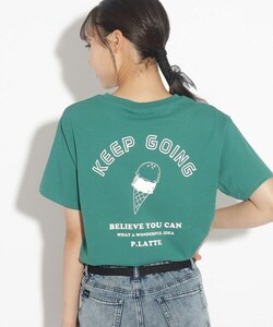 ラスト　新品　 PINK-latte【コットン100％/毛玉になりにくい】バックモチーフTシャツ ダークグリーン(023) 16(160cm)　定価1089円