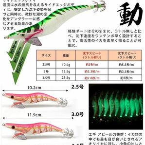 エギ セットイカ釣り ラトル内臓 全身夜光3.5号 3.0号 2.5号 混ぜ エギング ルアー 餌木 爆釣り 針先蓄光 夜光浮きスッテ ケース付 10本の画像5