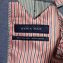 美品 希少! XXL~XL相当 ザラマン ストライプ ZARA MAN テーラードジャケット アンコン 綿 青 メンズ 大きいサイズ 伸縮有 春夏 着心地◎ 54_画像6