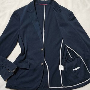 美品 L~М相当 ユナイテッドアローズ 紺ブレ ニット UNITED ARROWS テーラードジャケット パイピング 綿 メンズ 銀ボタン 春 夏 ストレッチ