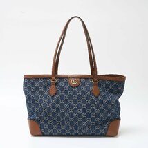 GUCCI グッチ 〔オフィディア〕GG ミディアム トートバッグ 631685 2WAY ショルダー GGジャカードデニム×レザー ブルー×ブラウン_画像1