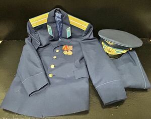 ソビエト 空軍 制服上下 制帽 セット 尉官肩章 軍服 軍隊 ソ連 ロシア 放出品 空挺隊 上級中尉パレード 上級中尉 メダル 礼装 上下セット 