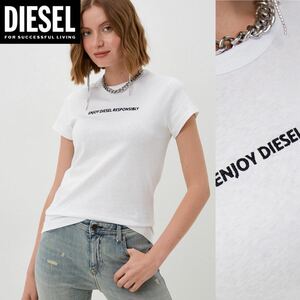 新品 未使用 タグ付き ★定価8,800円 DIESEL ディーゼル レディース Mサイズ 刺繍 ロゴ Tシャツ 半袖 ホワイト 22