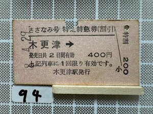 Ha94.硬券 さざなみ号 特定特急券 割引 木更津