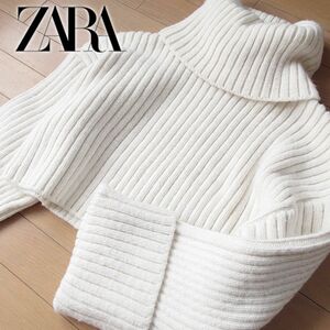 超美品 (EUR)L ザラ ZARA クロップドリブニット ホワイト