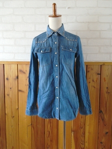  old clothes INGNI studs Denim tongue gully - shirt M size long sleeve lady's wing N