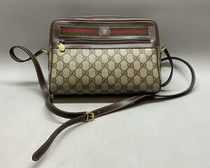 GUCCI グッチ オールドグッチ ショルダーバッグ 斜め掛け ブラウン GGスプリーム シェリーライン レザー ヴィンテージ レディース