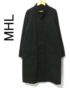  men's MHL M H L Margaret Howell cotton tsu il stand-up collar Fisherman z Mac coat long coat S black 