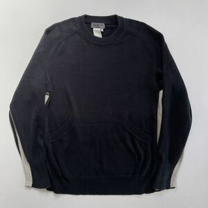 2000 yohji yamamoto pour homme side white patern knit sweater ヨウジヤマモト クルーネック ニット セーター 前ポケット有り