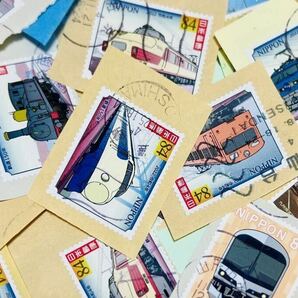 ≪紙付き記念切手100g≫ 〔B34〕2024年入手のキロボックスから記念切手★鉄道150年84円切手含 機械印 満月印含 使用済切手の画像4