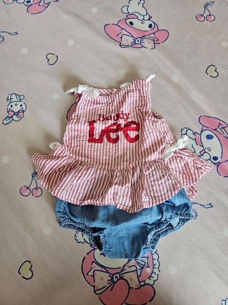 【最終値下げ】子供服 Lee ベビーセットアップ 赤白ストライプ 女の子 80センチ