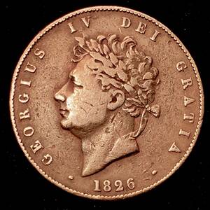 イギリス 1826年 ハーフペニー 銅貨 ジョージ４世 