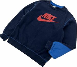 NIKE ☆ キッズ 140-150 肘ダブル生地◎ スウェット シャツ トレーナー ネイビー ブルー スポーツ カジュアル 毎日の登校着 ナイキ■S3116