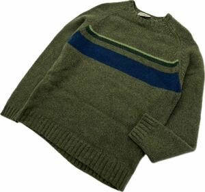 00s ☆ J.CREW ☆ デザイン ライン ウール ニット セーター グリーン L 秋冬 アメカジ 大人カジュアル 古着 人気 ジェイクルー■S3158