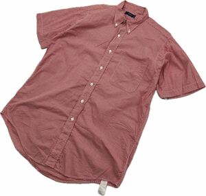 SHIPS * USA made clean feeling * red silver chewing gum check short sleeves shirt M pre pi- American Casual adult casual spring summer on/off popular Ships #I326