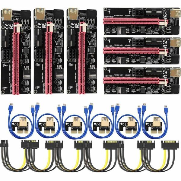 PCI-E 1X to 16X ライザー 拡張子ケーブル 6個セット