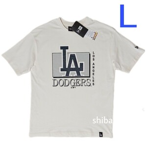 New Era ニューエラ ドジャース LA ワールドマーク tシャツ 半袖 ベージュ オフホワイト 白 大谷 海外Lサイズ