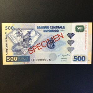 World Paper Money CONGO DEMOCRATIC REPUBLIC 500 Francs【2002】〔G&D〕〔SPECIMEN〕の画像1