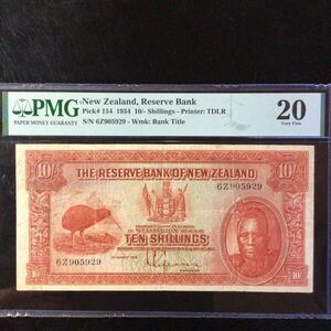 World Banknote Grading NEW ZEALAND《Reserve Bank》10 Shillings【1934】『PMG Grading Very Fine 20』