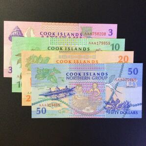 World Paper Money COOK ISLANDS 3 Dollars・10 Dollars・20 Dollars・50 Dollars【1992】の画像1