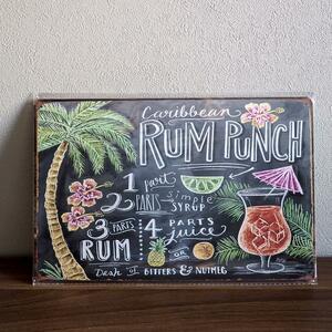 ブリキ看板 B-178 RUM PUNCH レシピ お酒 カクテル インテリア