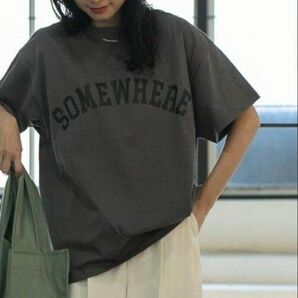 coen 【WEB限定】カレッジロゴプリントオーバーTシャツ 半袖 ダークグレー 