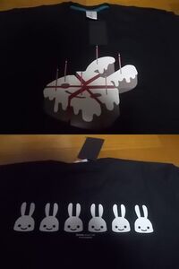 送料無料 新品 cune キューン うさぎ 6周年記念 ケーキ Tシャツ XL 黒 ホールケーキ お菓子 デザート スイーツ
