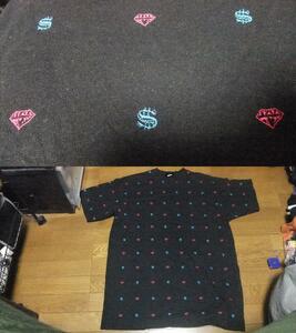 未使用 BILLIONAIRE BOYS CLUB ビリオネアボーイズクラブ icecream アイスクリーム 総柄 ダイヤ ドル 全部刺繍 Tシャツ XL LL bbc