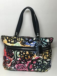 超美品◆ COACH コーチ トートバッグ 撥水ナイロン　マルチカラー花柄　A4可能