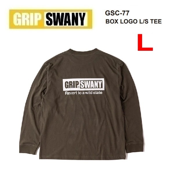 GRIP SWANY グリップスワニー ボックスロゴ ロングＴシャツ オリーブ L　GSC-77　メンズ　ロンＴ　アウトドア　キャンプ