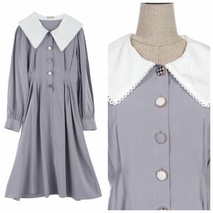 axes femme POETIQUE★シルエットが綺麗なロングワンピース★ブルーグレー