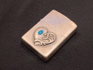 ※56993 ZIPPO ハートデザイン ターコイズ オイルライター 喫煙具 着火具 コレクション 個人保管品 