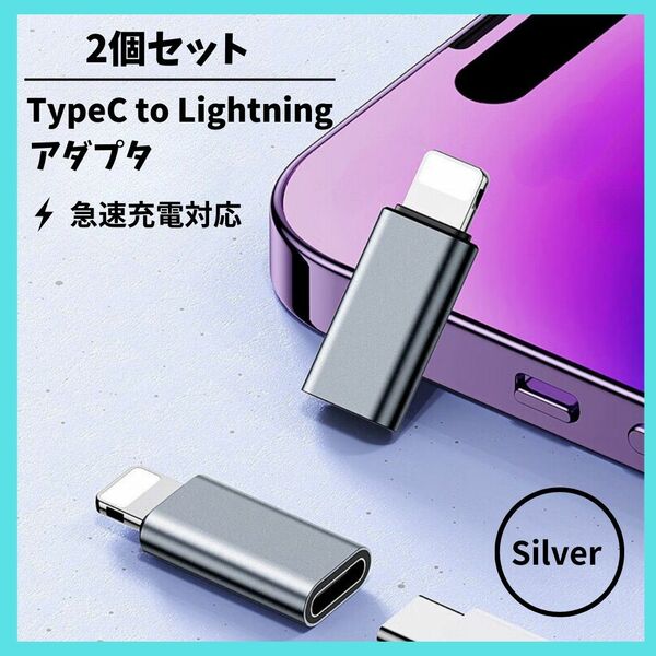 Type-C端子 変換 iPhone ライトニング 2個セット シルバー