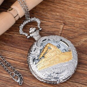 [ postage our company charge ] pocket watch steam locomotiv . car Gold pocket watch antique style chain necklace quartz P2021-A