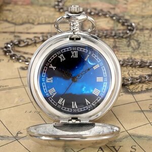 [ postage our company charge ] pocket watch silver blue screen men's lady's pocket watch antique style P444-1B[ silver * antique style 