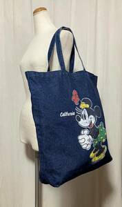 MINNIE MOUSE California ミニーマウス カルフォルニア デニム素材 プリント入りトートバッグ 大き目 中古品