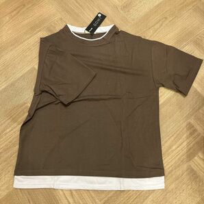 新品 未使用品 茶色 Tシャツ 重ね着風 1枚でおしゃれ