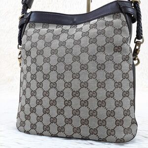 1円〜【極美品】GUCCI グッチ　ワンショルダー　ハンドバッグ　編み込み　レザー　ゴールド金具　ブラウン　109106