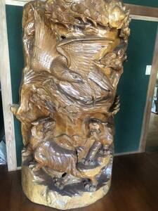 GY0425 巨大木彫り彫刻　虎　鷲　高さ180×奥行き70×幅90cm