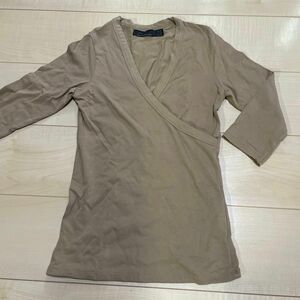 ZARA カットソー Tシャツ 七分袖　カシュクール　ブラウンベージュ