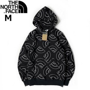 1円～!売切!【正規新品】THE NORTH FACE◆ALL OVER PRINT HOODIE パーカー US限定 裏起毛 ハーフドームロゴ 男女兼用(M)黒 総柄 181130-35