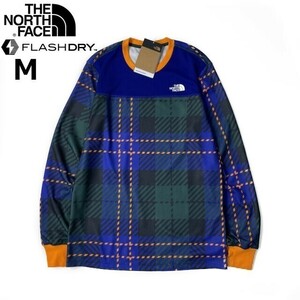 1円～!売切!【正規新品】THE NORTH FACE◆PRINT WAFFLE BL SET 長袖 Tシャツ ロンT US限定 ワッフル 速乾(M)青 緑 チェック柄 180902-38