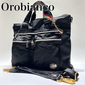 【1円】ショルダー未使用 美品 orobianco オロビアンコ 3way ビジネスバッグ ショルダーバッグ リュック 黒 クロコ型押し 金具 ゴールド