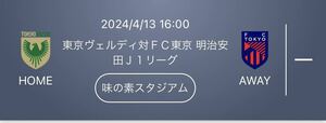 東京ヴェルディ FC東京 味の素スタジアム Jリーグ サッカー観戦 東京ダービー バックB自由席 1名　